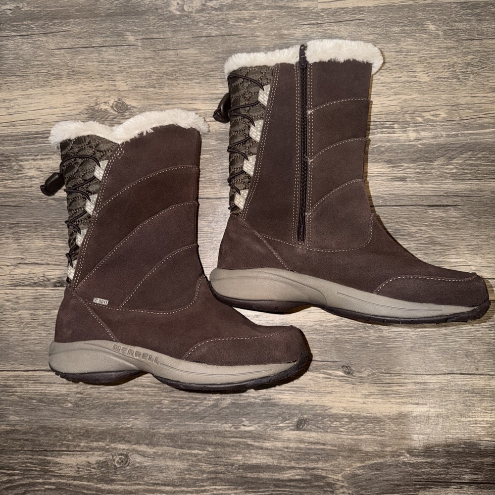 Merrell Winter Boots Waterproof Faux Fur 6.5 Espresso Brown Snow Hiking Outdoor